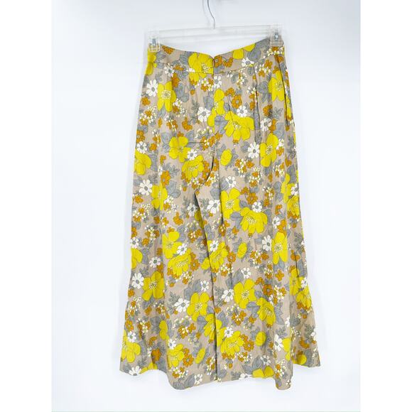 Veronica Beard Leonor Yellow Floral Print Wide Leg Cropped Linen Pants Size 6 - Picture 4 of 6